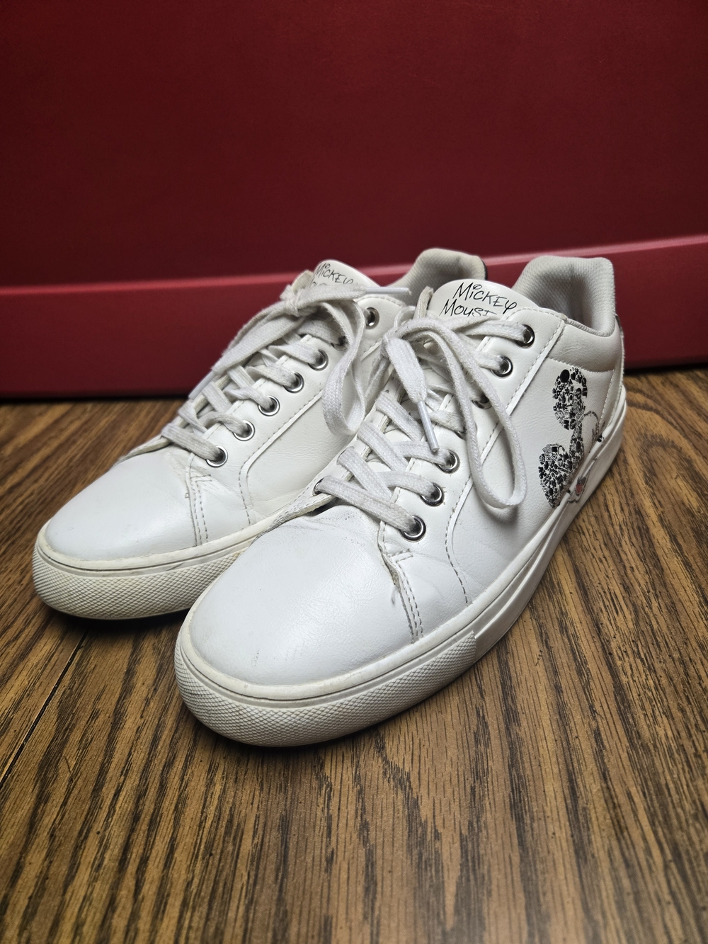 Disney White Sneakers with Black Mickey Detail for Women.